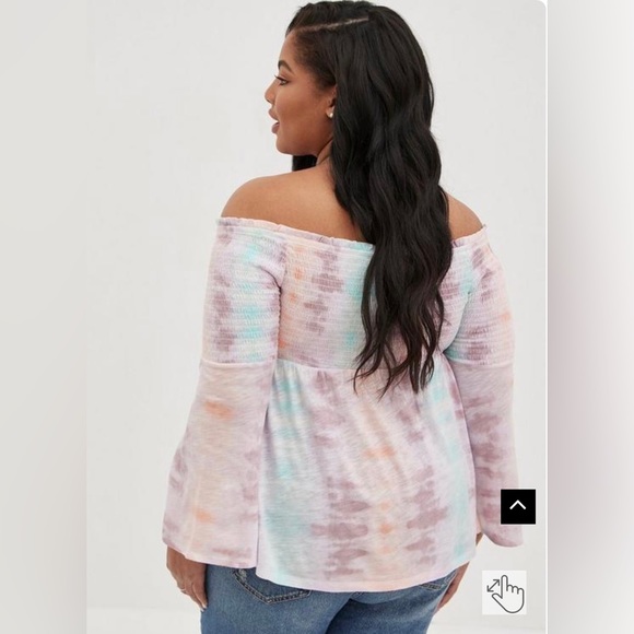 Torrid sz 4 Babydoll Knit Smocked Off-Shoulder Bell Sleeve Top NWOT - Picture 2 of 7